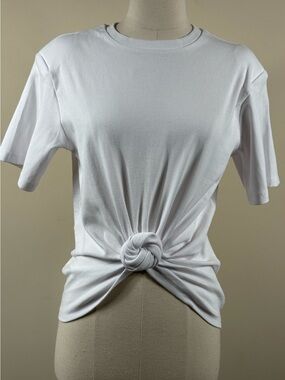 Innovare Denim White Front Knot Short Sleeve T-Shirt Top NWOT